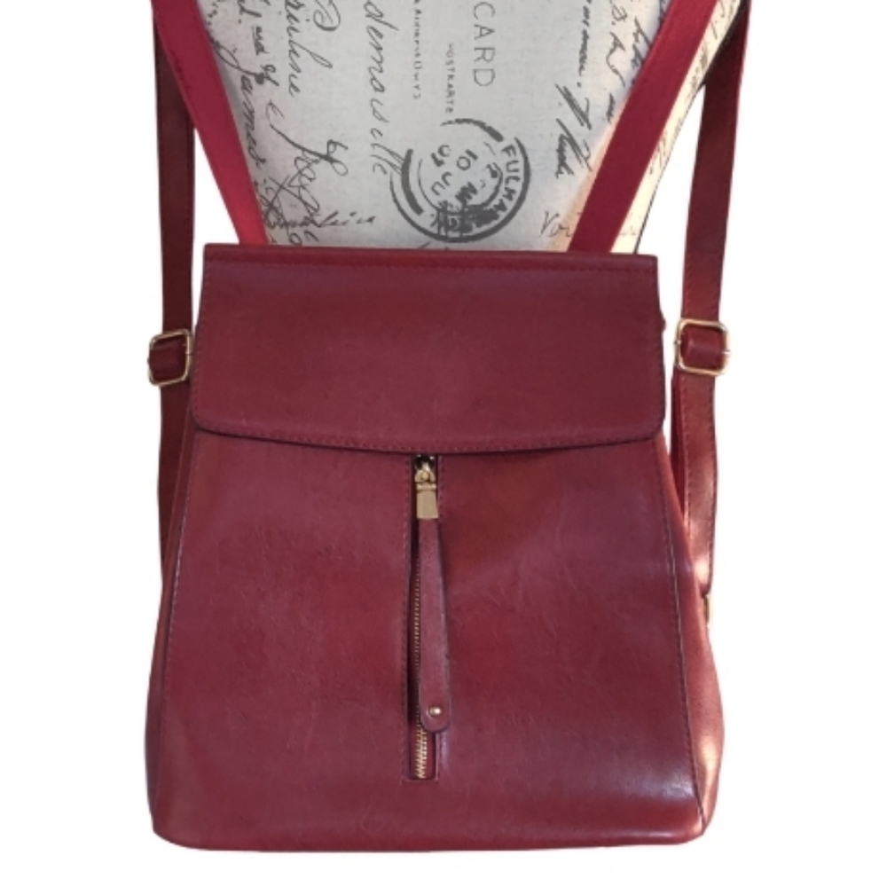 Women's Red Leather Backpack Crossbody - Unbranded